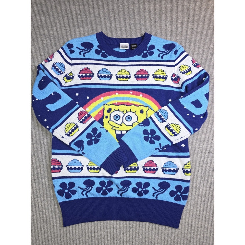 Spongebob Squarepants Novelty Sweater  Size Small Blue Ugly Pullover Acrylic